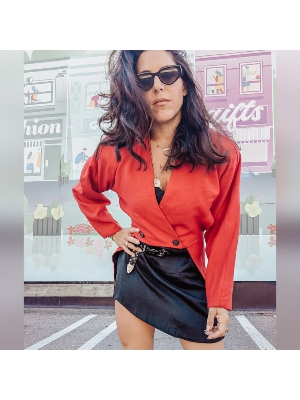 Vintage 80s Red High Low Blazer Jacket